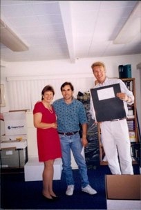 Rebecca, John and Richard c. 1995<br />The lid for PIX number 100<br />Photo by Shannon McElyea